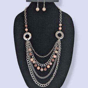 Pink Faux Pearl & Chain Demi Parure